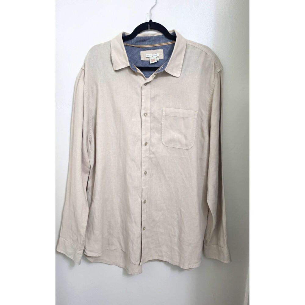 Carbon2Cobalt Shirt Mens Large 100% Linen Beige Long Sleeve Coastal Button Front